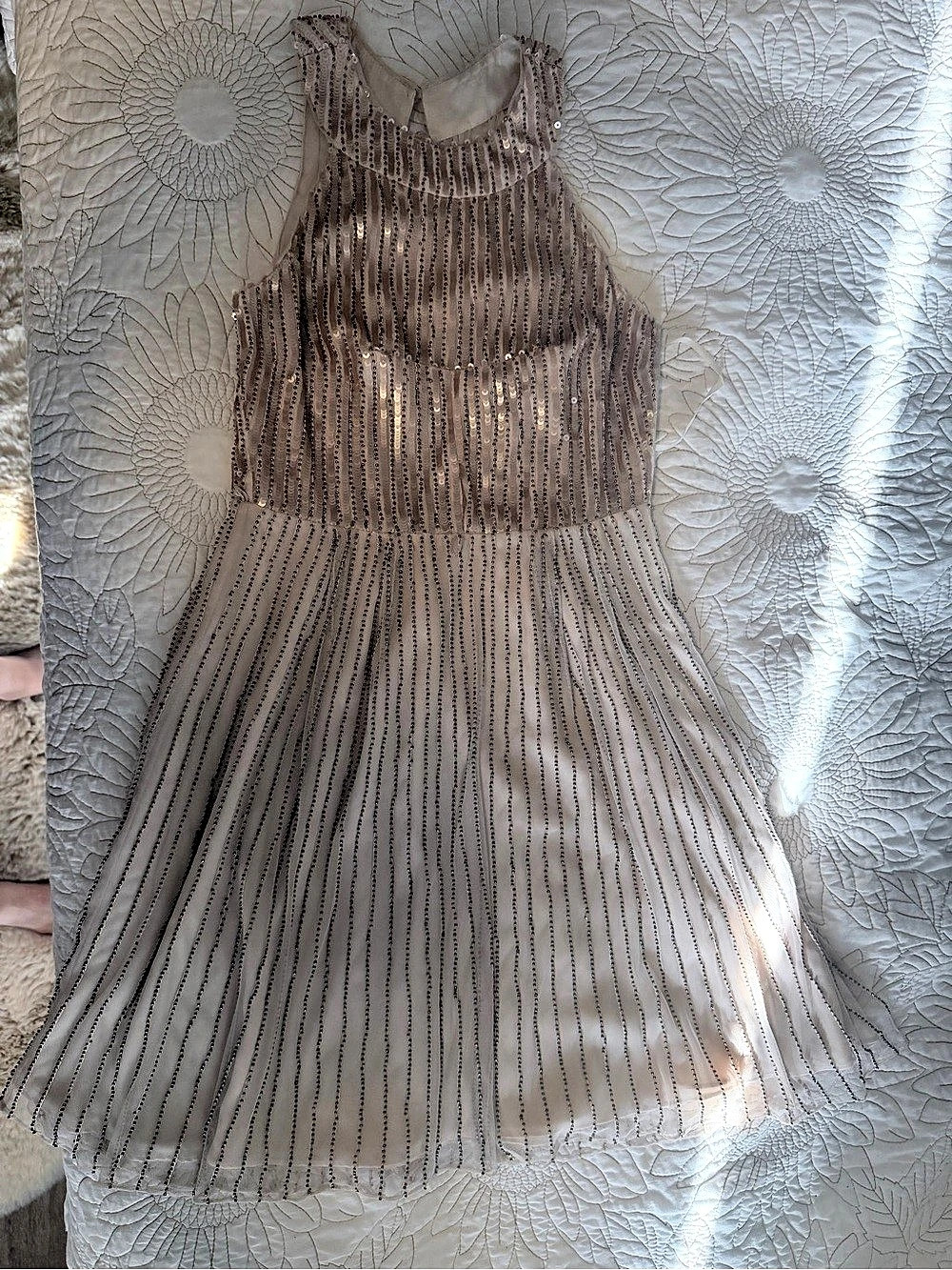 Coast Sequin Striped Mini Dress in White & Gold Size 2